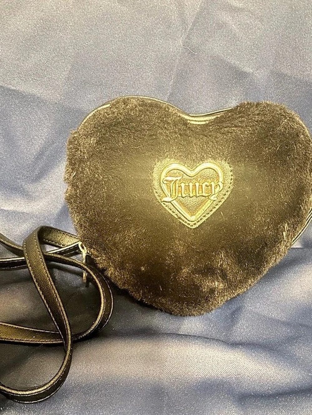 Juicy Couture Heart Crossbody Bag Faux Fur Black